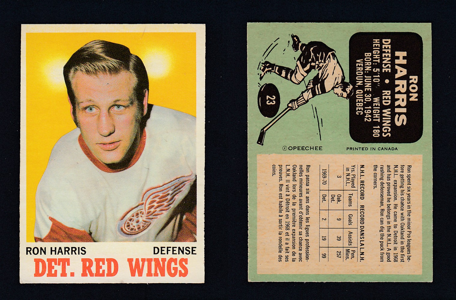 1970-71 O-PEE-CHEE HOCKEY CARD #23 R. HARRIS photo