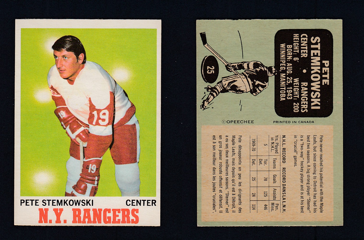 1970-71 O-PEE-CHEE HOCKEY CARD #25 P. STEMKOWSKI photo