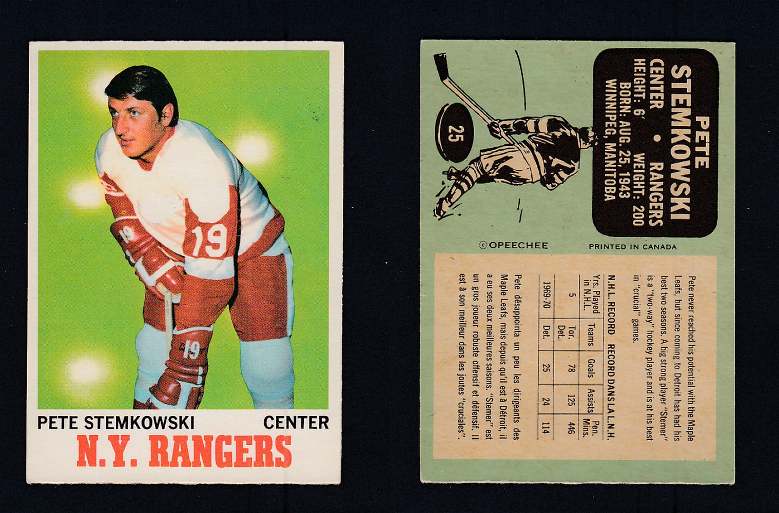 1970-71 O-PEE-CHEE HOCKEY CARD #25 P. STEMKOWSKI photo