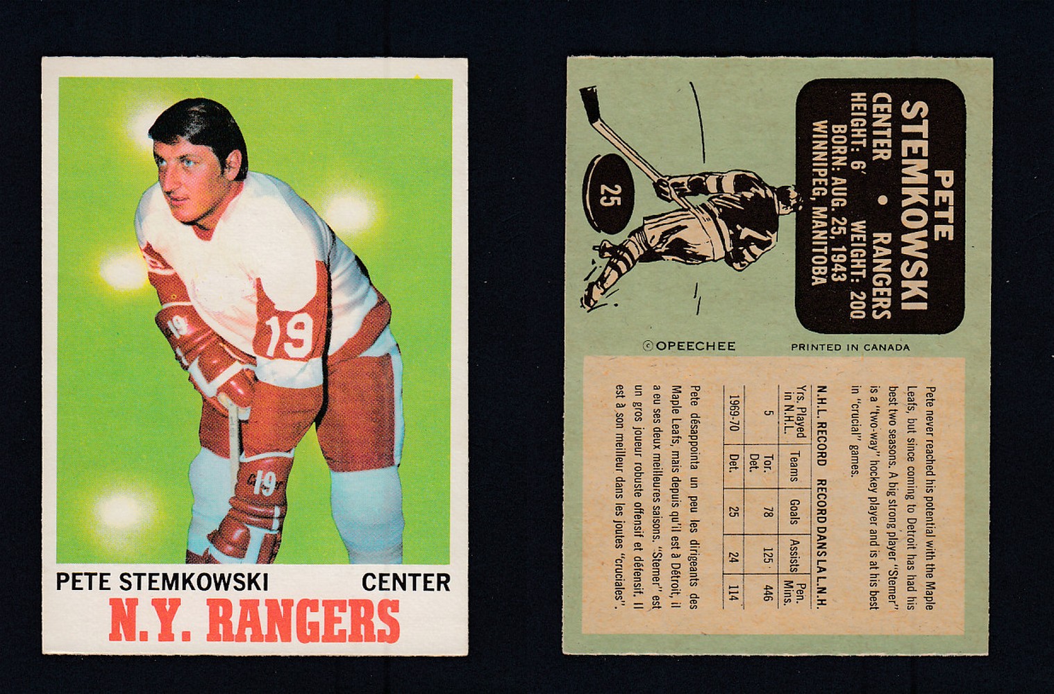 1970-71 O-PEE-CHEE HOCKEY CARD #25 P. STEMKOWSKI photo