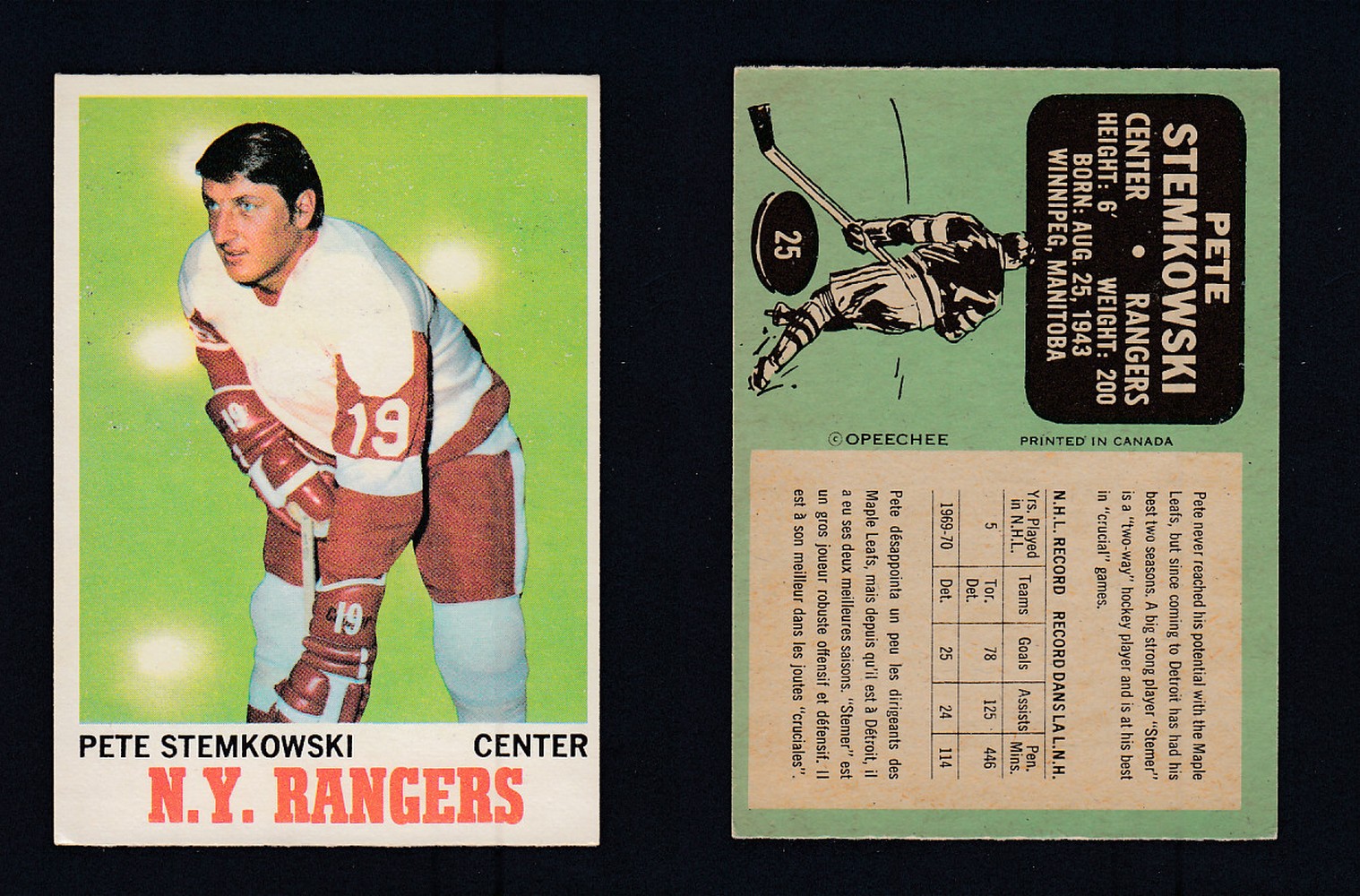 1970-71 O-PEE-CHEE HOCKEY CARD #25 P. STEMKOWSKI photo