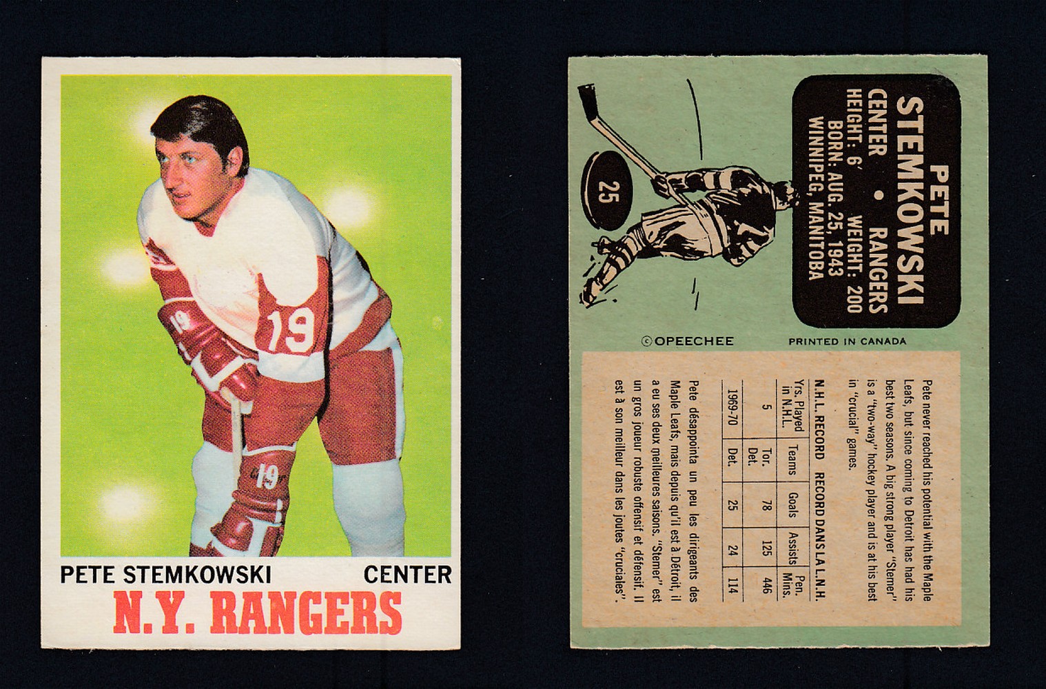 1970-71 O-PEE-CHEE HOCKEY CARD #25 P. STEMKOWSKI photo