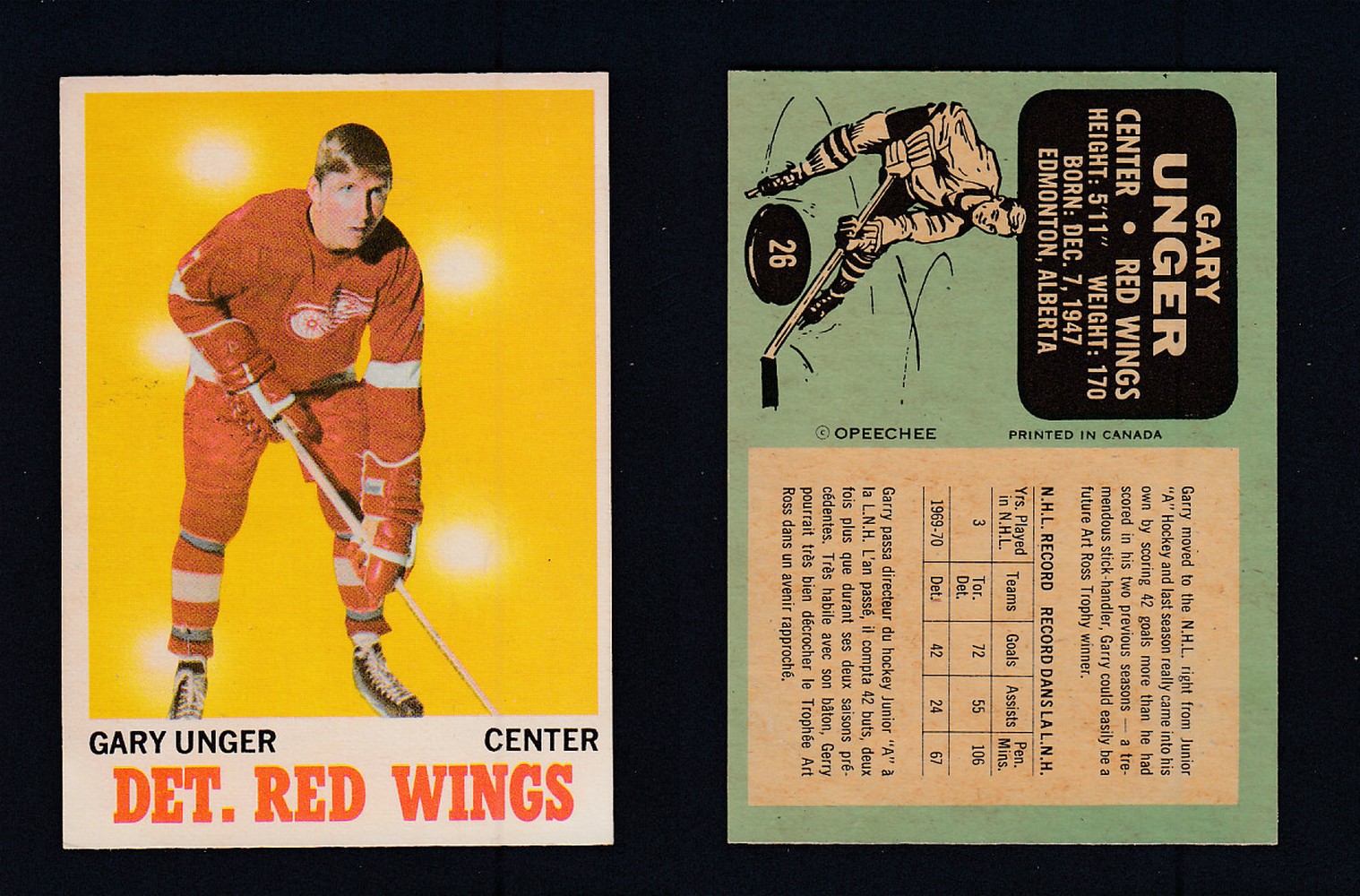 1970-71 O-PEE-CHEE HOCKEY CARD #26 G. UNGER photo