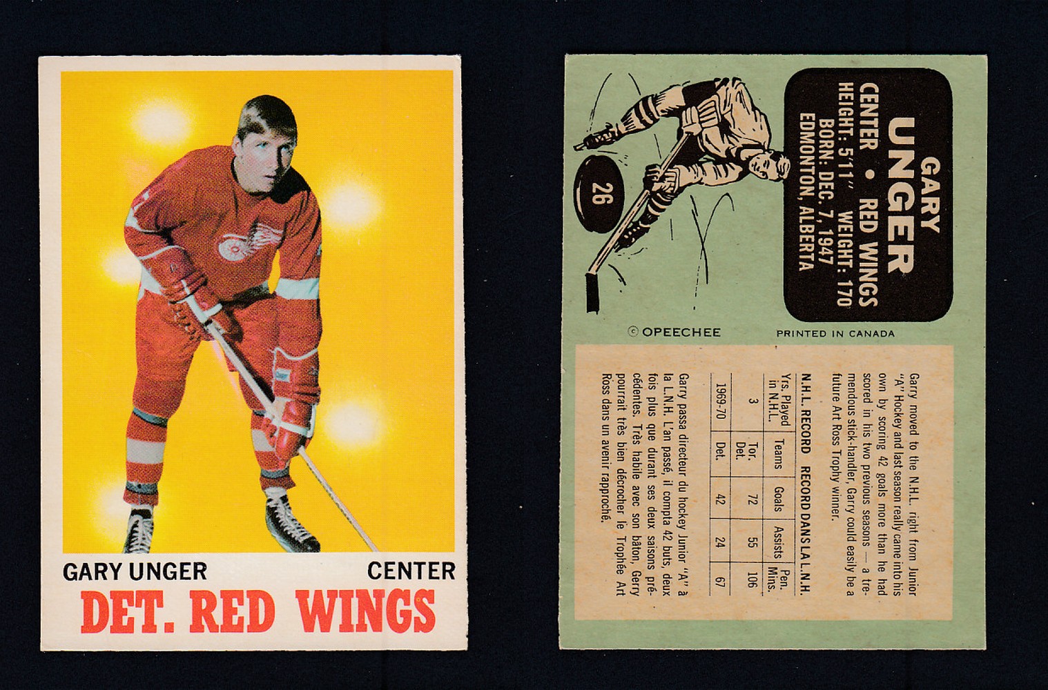 1970-71 O-PEE-CHEE HOCKEY CARD #26 G. UNGER photo