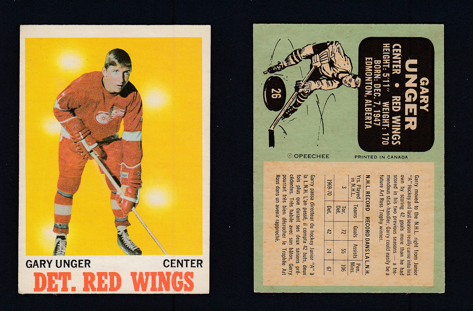 1970-71 O-PEE-CHEE HOCKEY CARD #26 G. UNGER photo