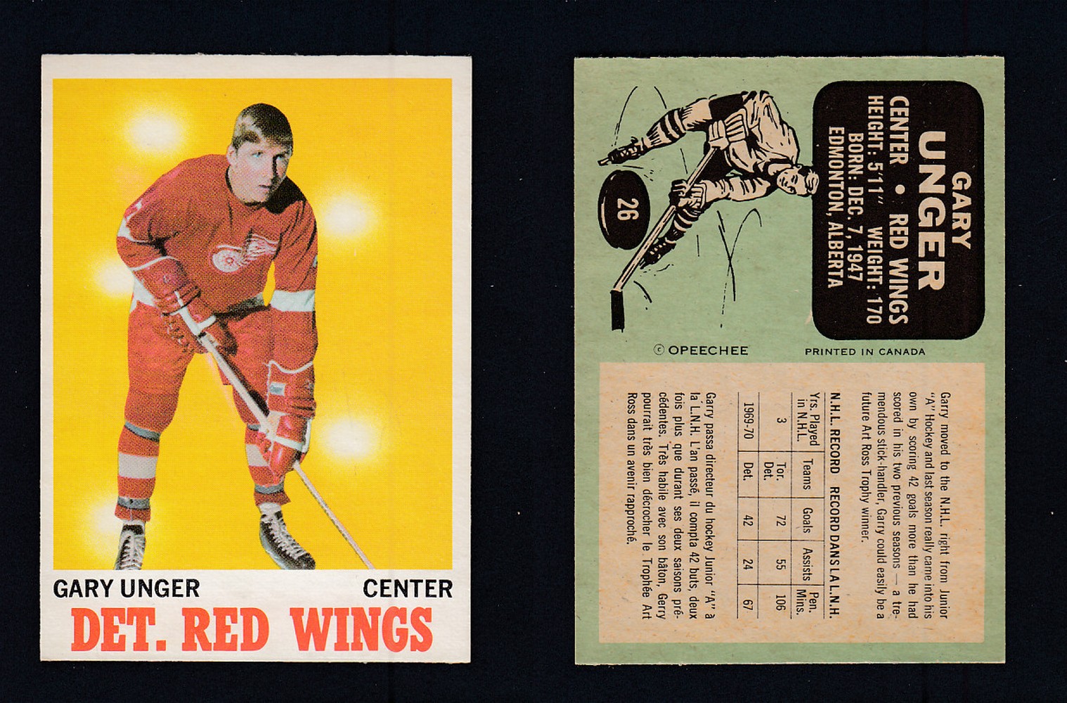 1970-71 O-PEE-CHEE HOCKEY CARD #26 G. UNGER photo