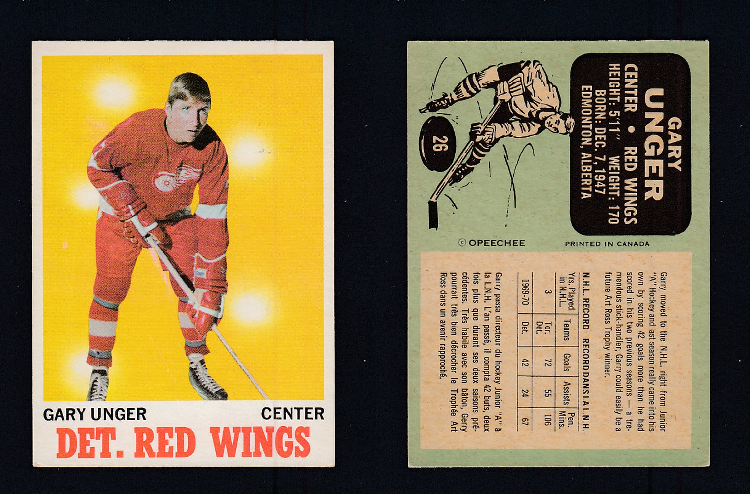 1970-71 O-PEE-CHEE HOCKEY CARD #26 G. UNGER photo