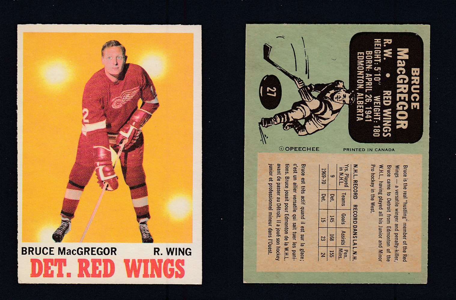 1970-71 O-PEE-CHEE HOCKEY CARD #27 B. MACGREGOR photo