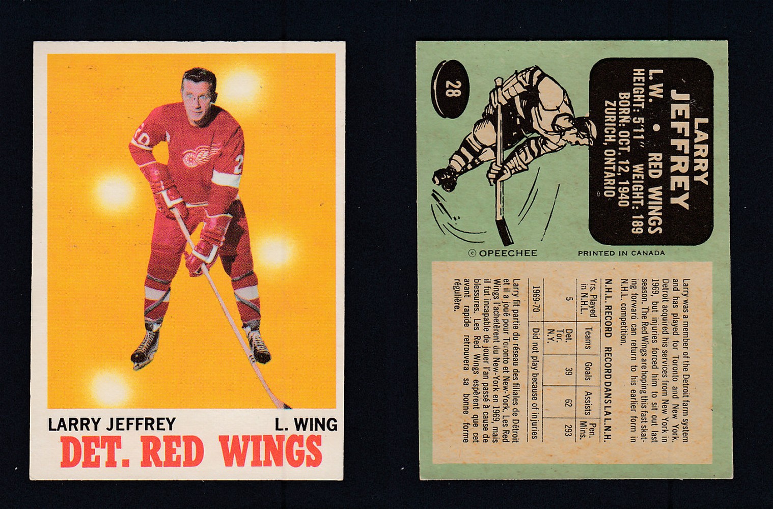 1970-71 O-PEE-CHEE HOCKEY CARD #28 L. JEFFREY photo