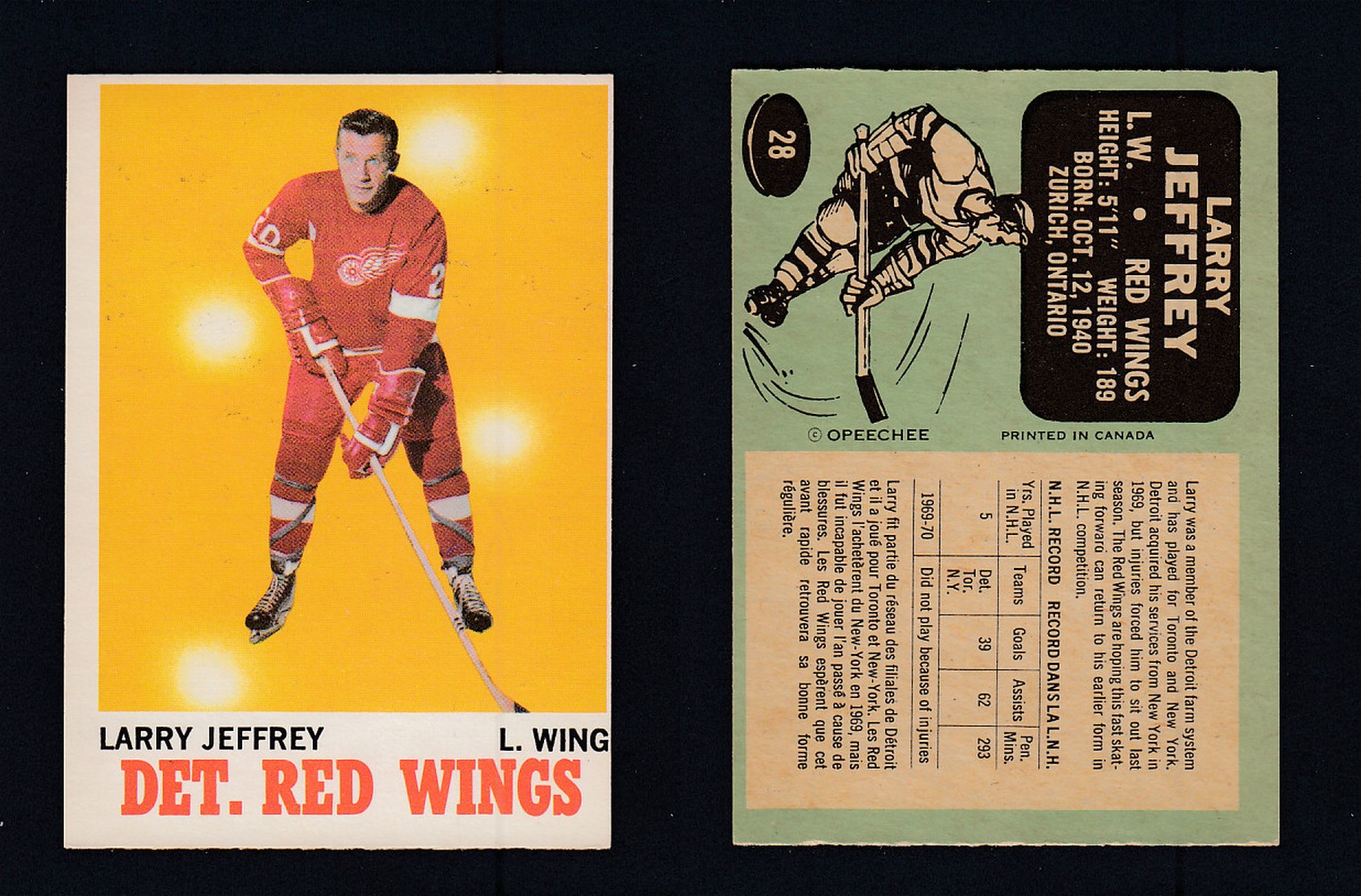 1970-71 O-PEE-CHEE HOCKEY CARD #28 L. JEFFREY photo