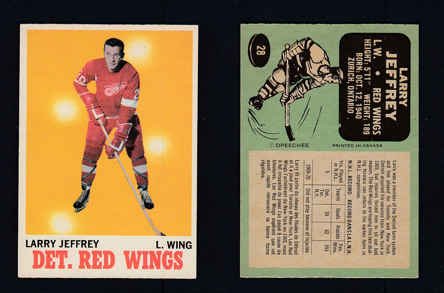 1970-71 O-PEE-CHEE HOCKEY CARD #28 L. JEFFREY photo