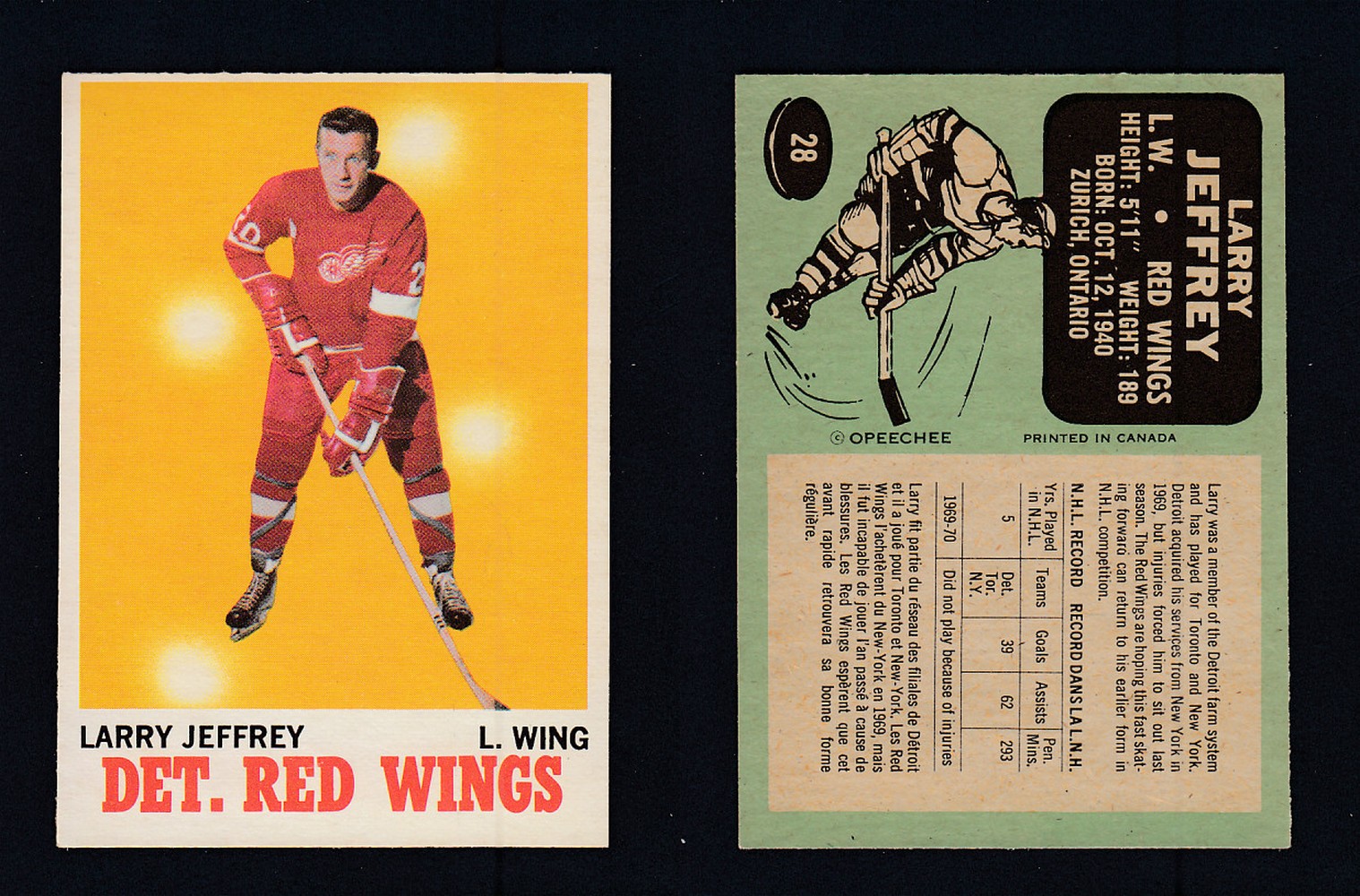 1970-71 O-PEE-CHEE HOCKEY CARD #28 L. JEFFREY photo