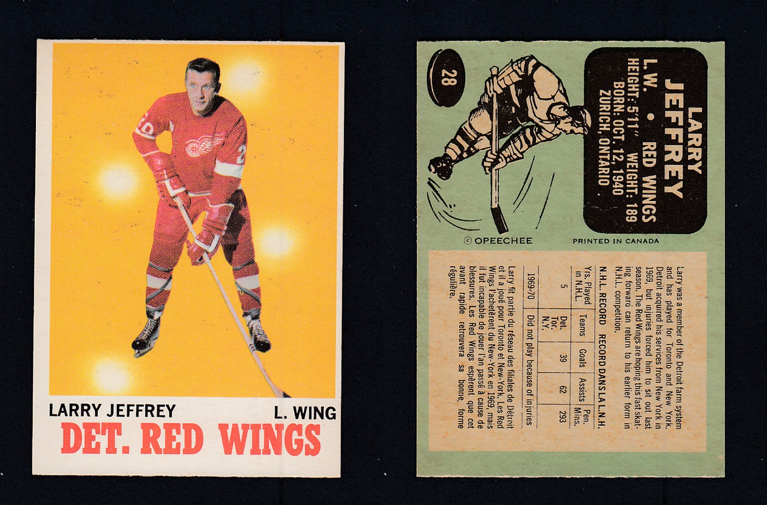 1970-71 O-PEE-CHEE HOCKEY CARD #28 L. JEFFREY photo