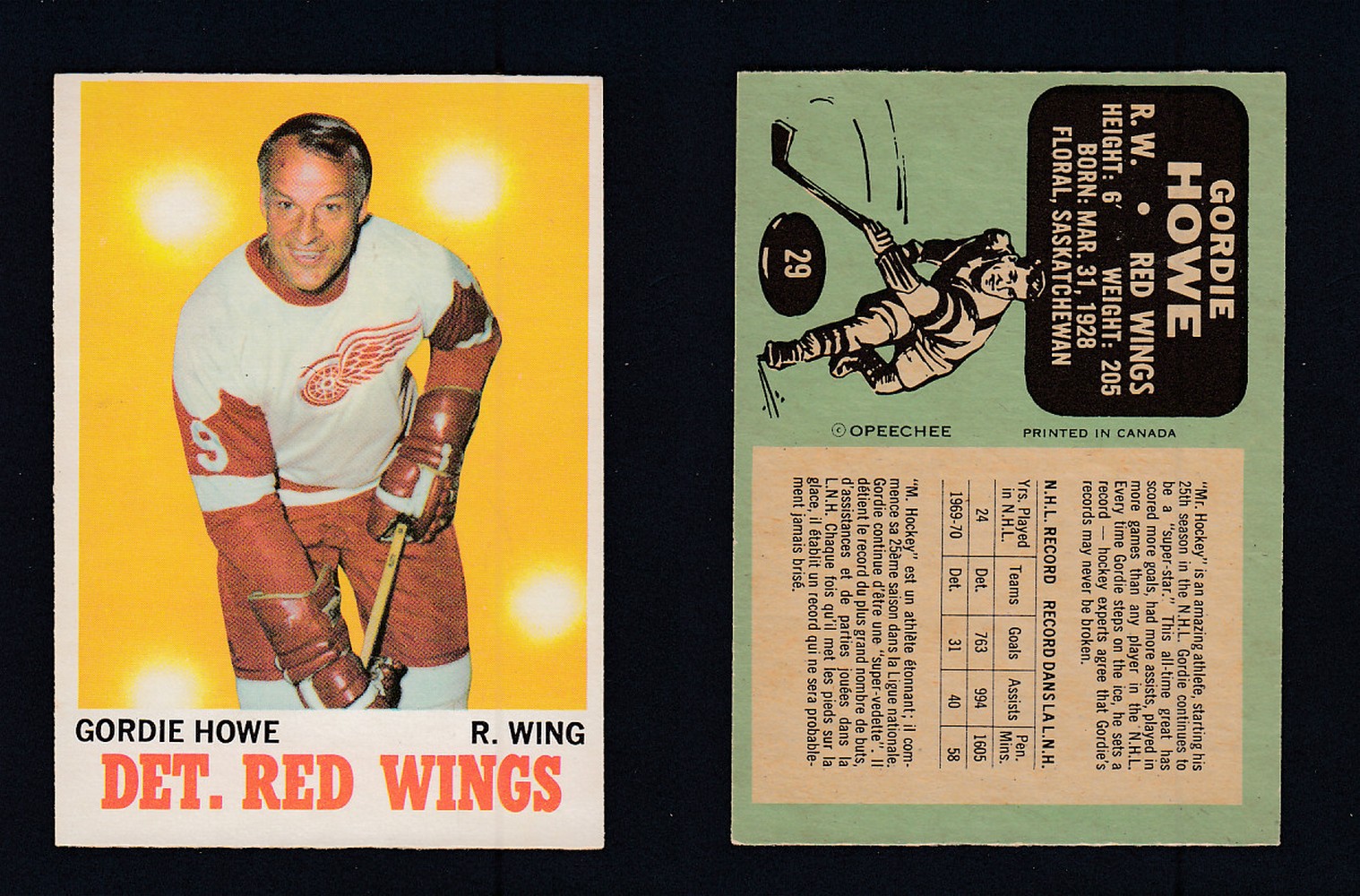 1970-71 O-PEE-CHEE HOCKEY CARD #29 G.HOWE photo