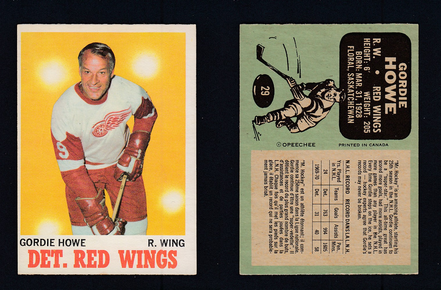 1970-71 O-PEE-CHEE HOCKEY CARD #29 G.HOWE photo