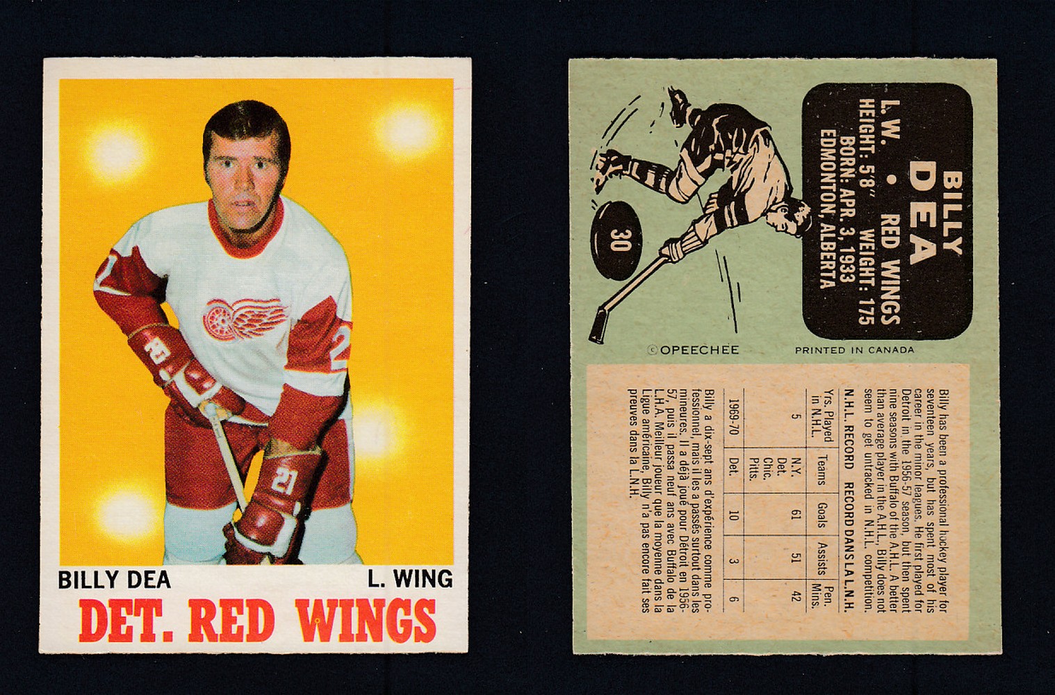 1970-71 O-PEE-CHEE HOCKEY CARD #30 B. DEA photo