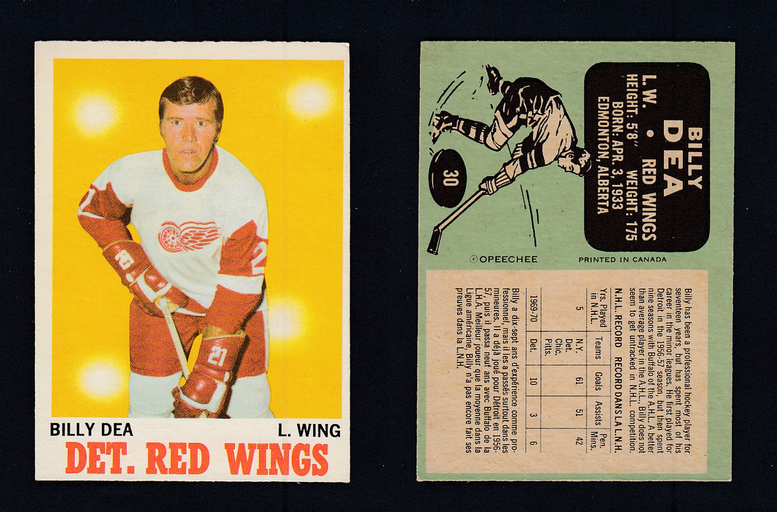 1970-71 O-PEE-CHEE HOCKEY CARD #30 B. DEA photo