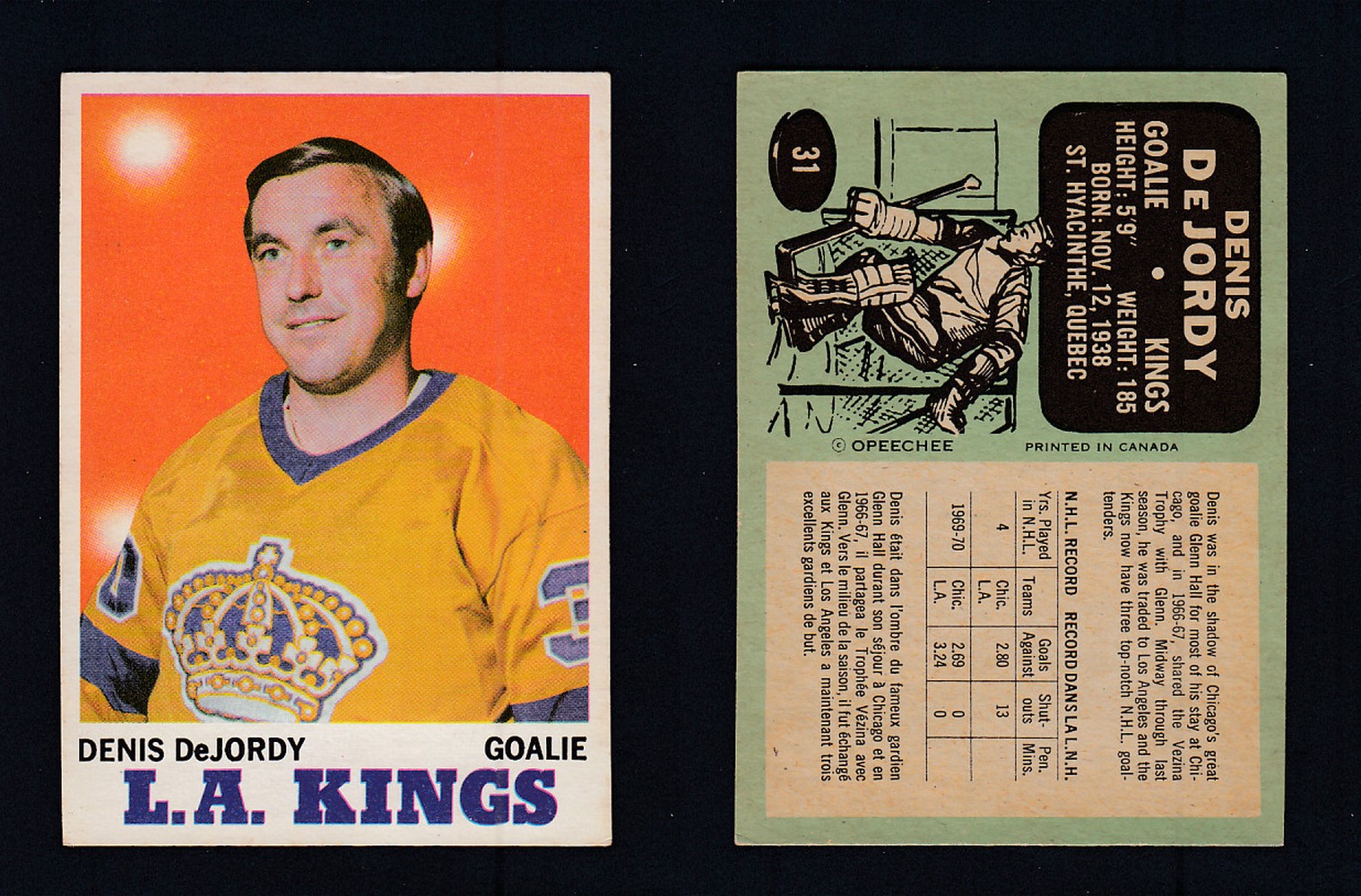 1970-71 O-PEE-CHEE HOCKEY CARD #31 D. DEJORDY photo