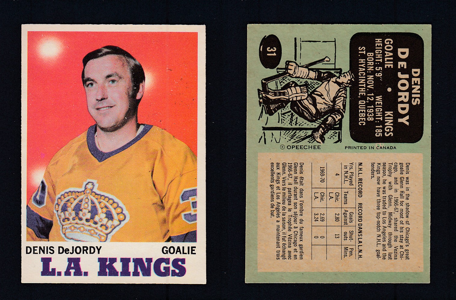 1970-71 O-PEE-CHEE HOCKEY CARD #31 D. DEJORDY photo