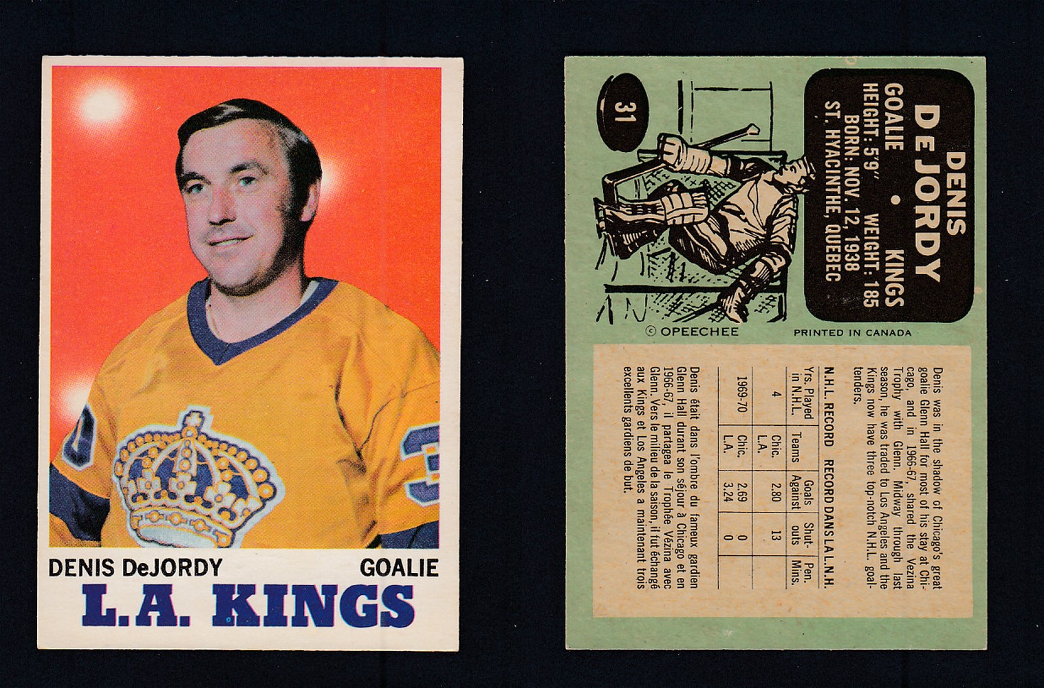 1970-71 O-PEE-CHEE HOCKEY CARD #31 D. DEJORDY photo