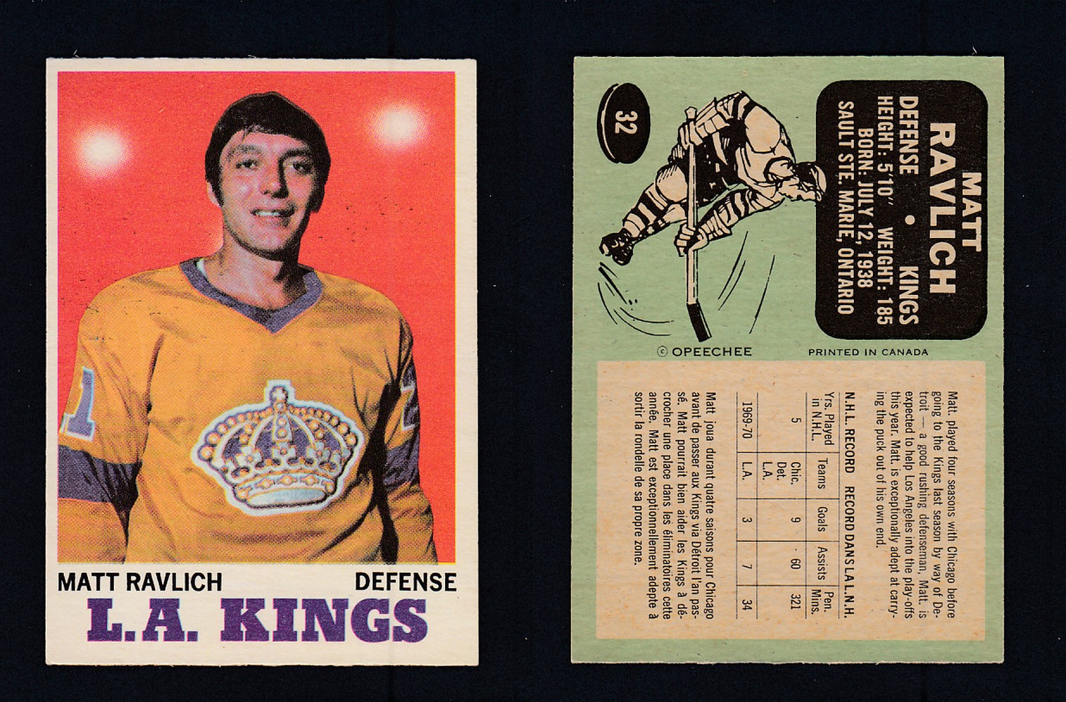 1970-71 O-PEE-CHEE HOCKEY CARD #32 M. RAVLICH photo