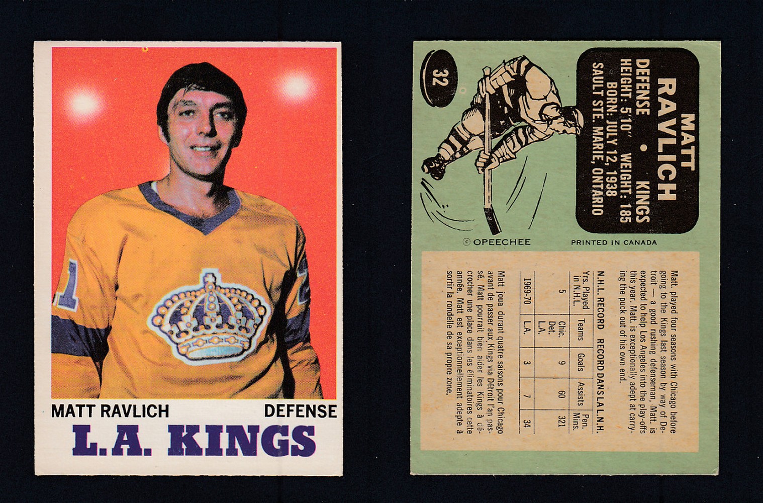 1970-71 O-PEE-CHEE HOCKEY CARD #32 M. RAVLICH photo