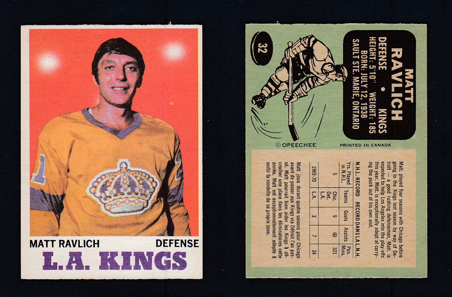 1970-71 O-PEE-CHEE HOCKEY CARD #32 M. RAVLICH photo