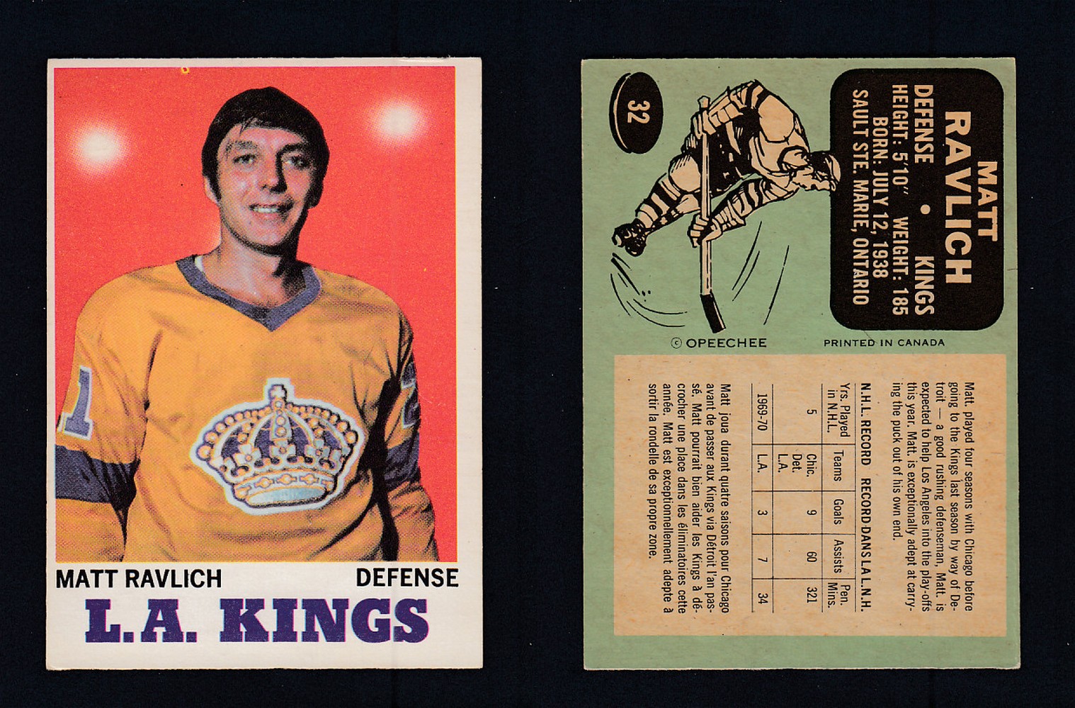 1970-71 O-PEE-CHEE HOCKEY CARD #32 M. RAVLICH photo