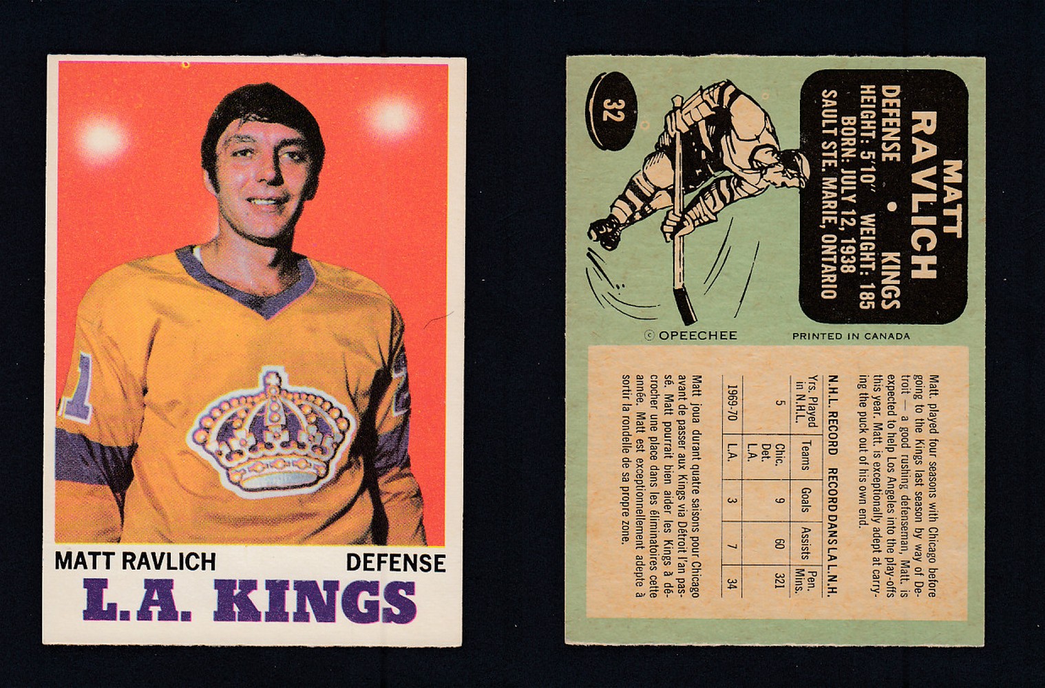 1970-71 O-PEE-CHEE HOCKEY CARD #32 M. RAVLICH photo