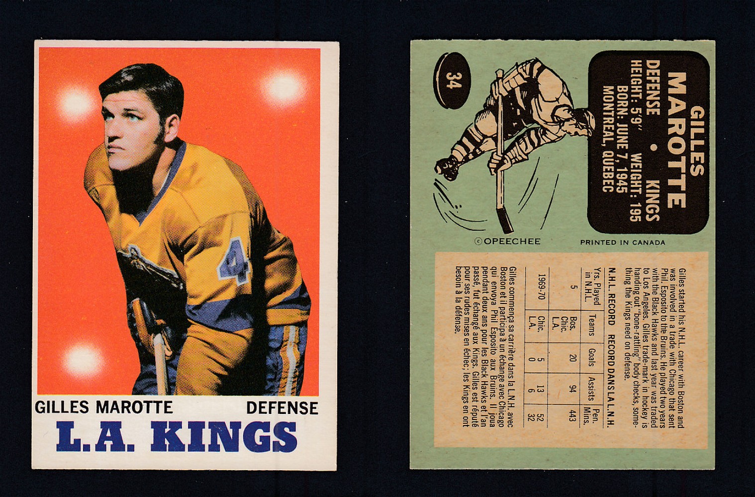 1970-71 O-PEE-CHEE HOCKEY CARD #34 G. MAROTTE photo