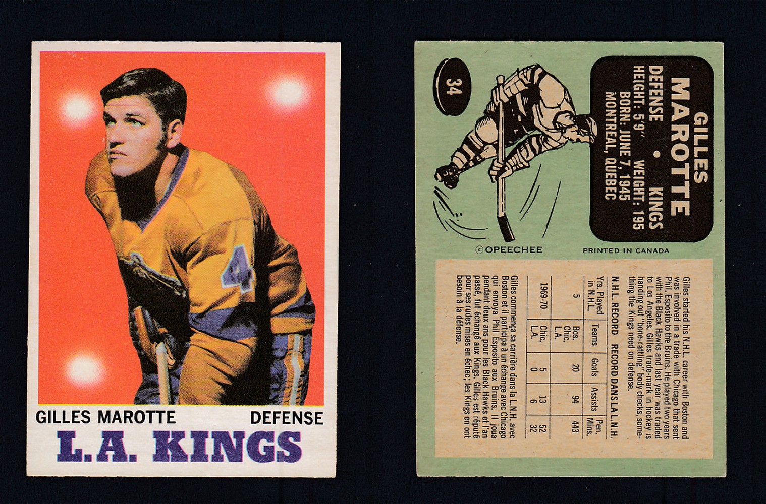 1970-71 O-PEE-CHEE HOCKEY CARD #34 G. MAROTTE photo