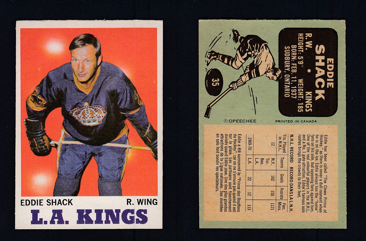 1970-71 O-PEE-CHEE HOCKEY CARD #35 E. SHACK photo