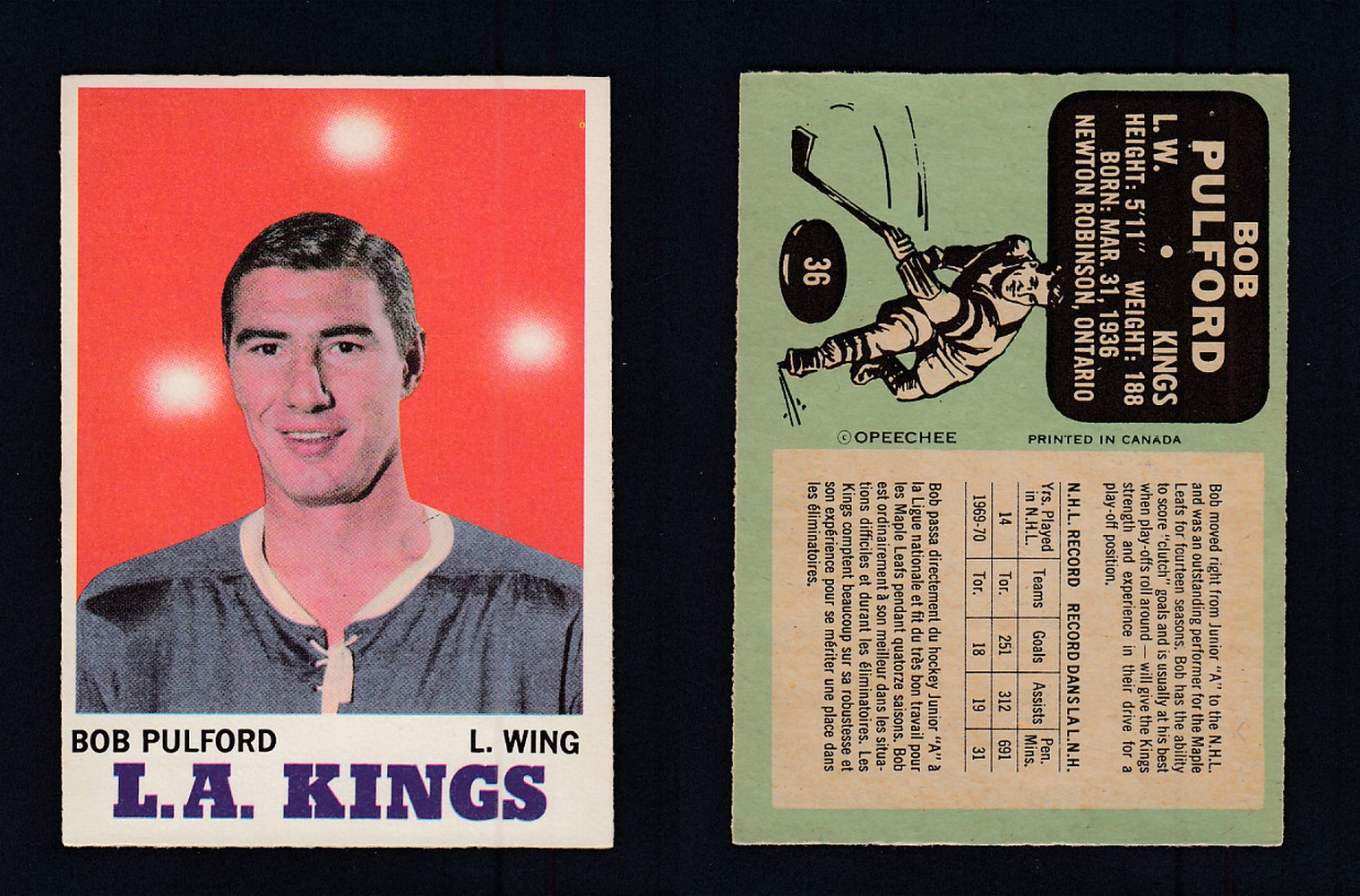 1970-71 O-PEE-CHEE HOCKEY CARD #36 B. PULFORD photo