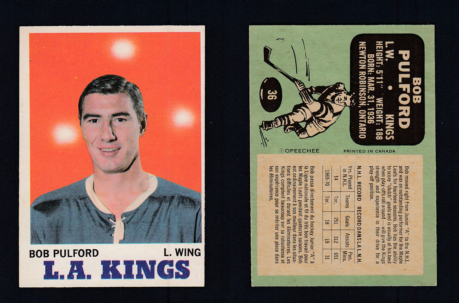 1970-71 O-PEE-CHEE HOCKEY CARD #36 B. PULFORD photo