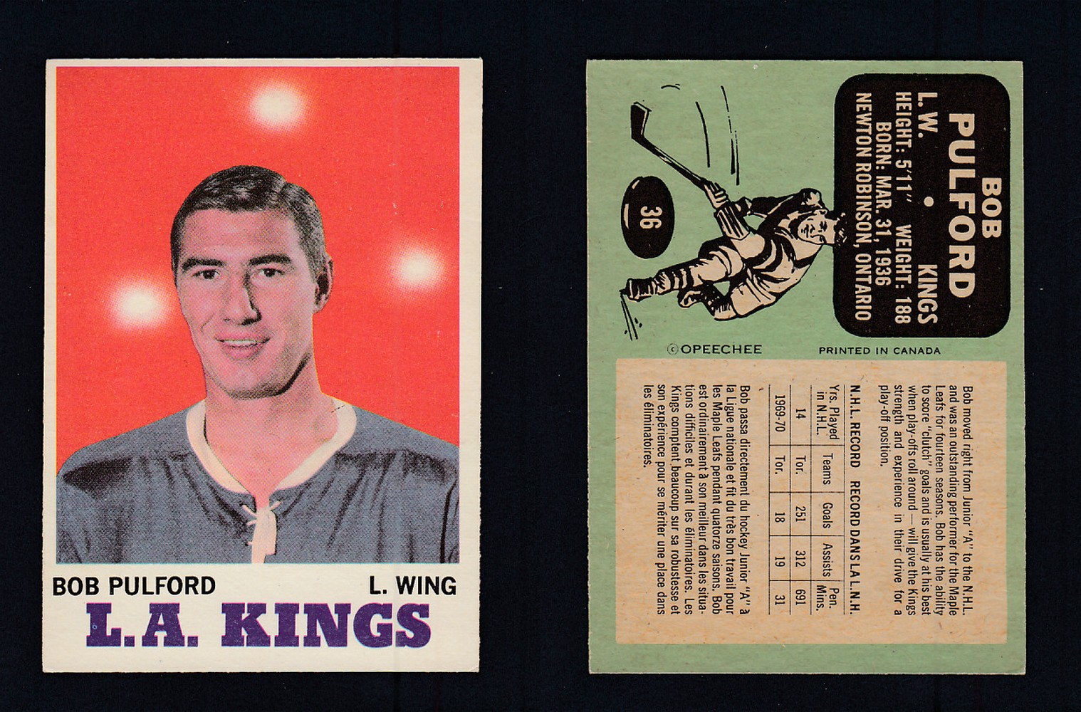 1970-71 O-PEE-CHEE HOCKEY CARD #36 B. PULFORD photo