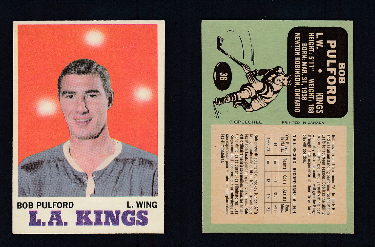 1970-71 O-PEE-CHEE HOCKEY CARD #36 B. PULFORD photo