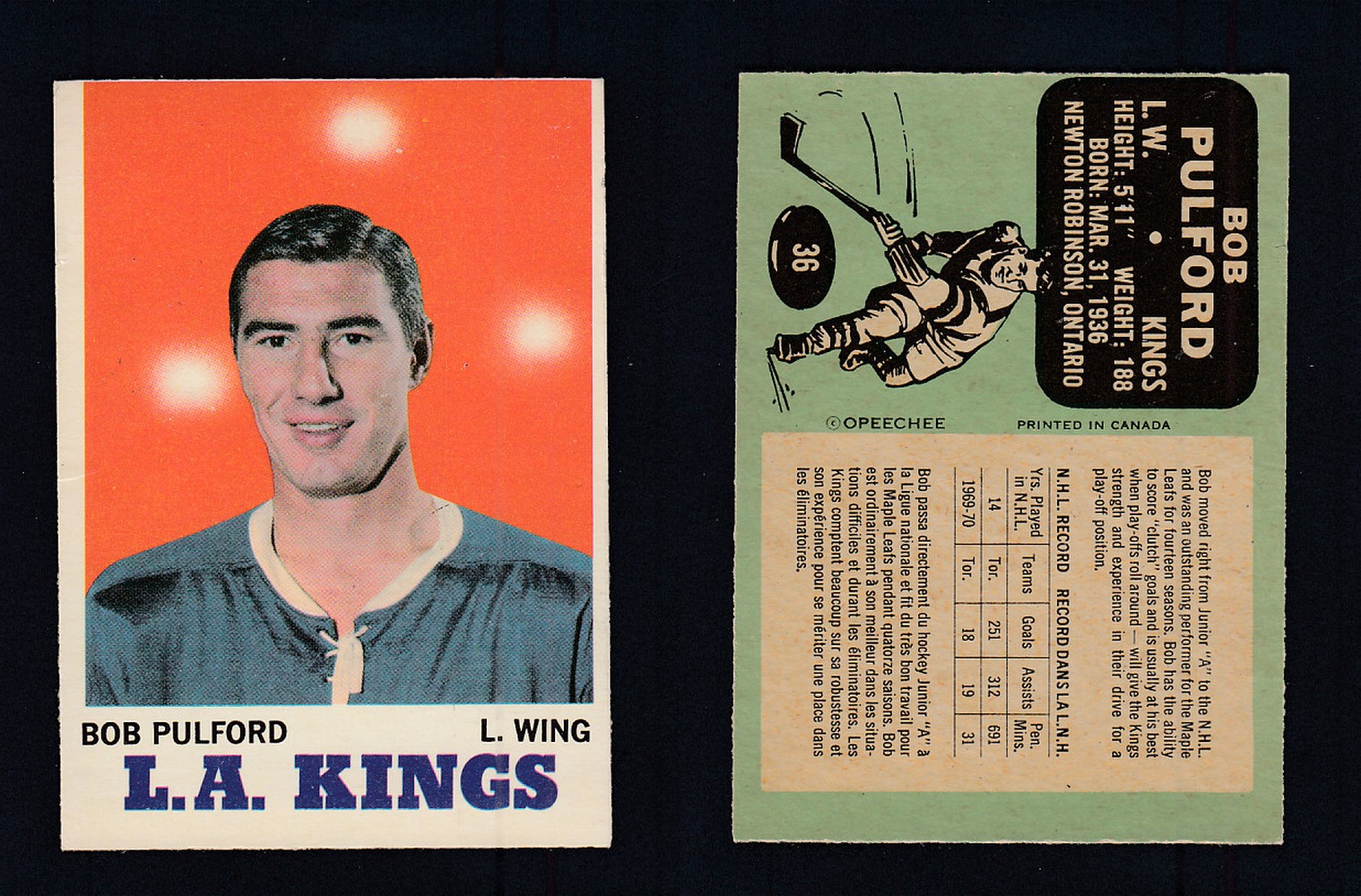 1970-71 O-PEE-CHEE HOCKEY CARD #36 B. PULFORD photo