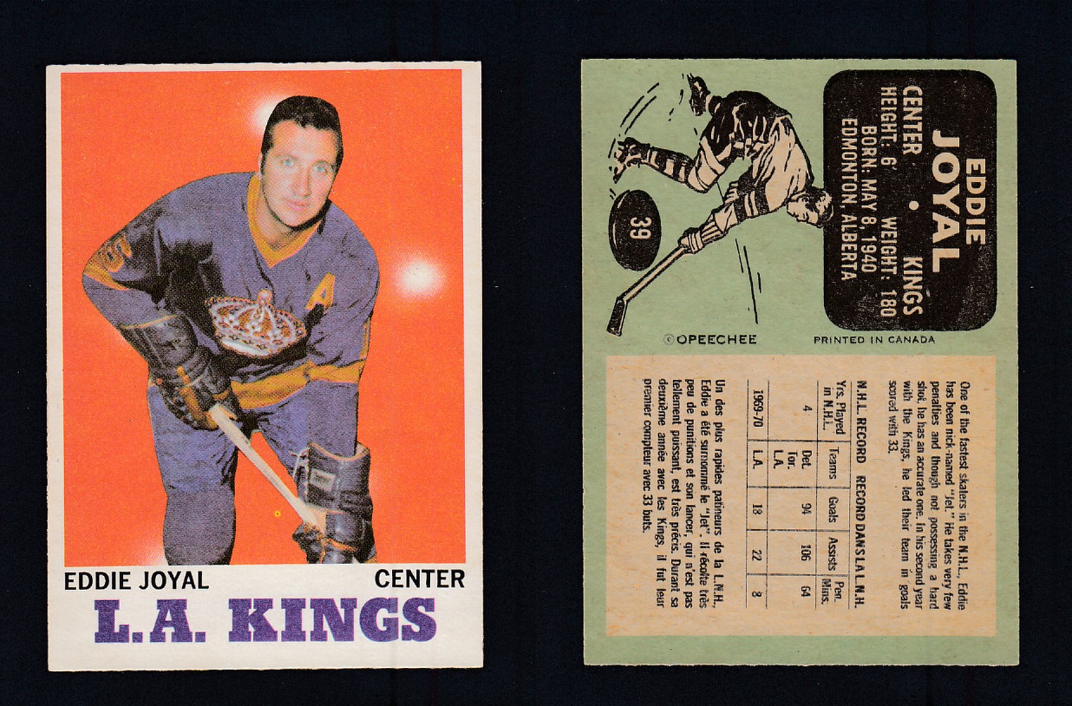 1970-71 O-PEE-CHEE HOCKEY CARD #39 E. JOYAL photo