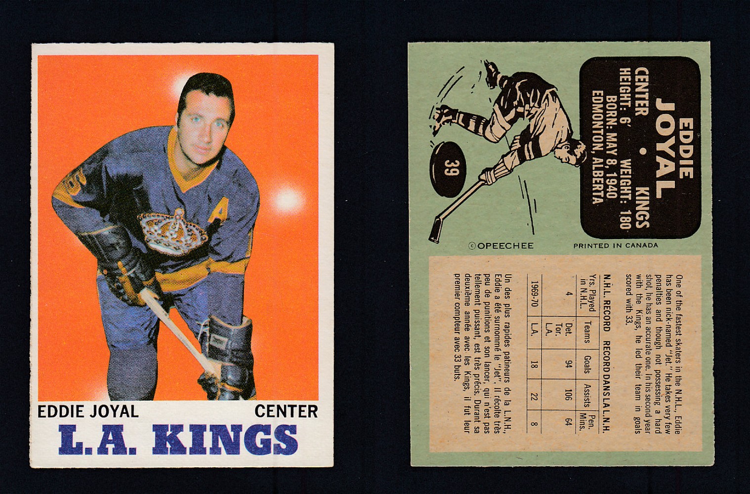 1970-71 O-PEE-CHEE HOCKEY CARD #39 E. JOYAL photo