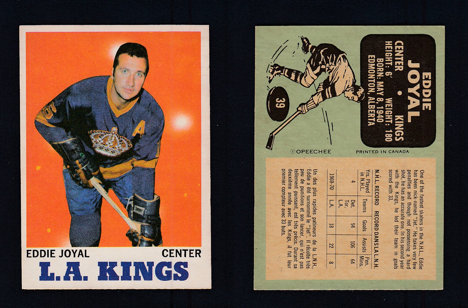 1970-71 O-PEE-CHEE HOCKEY CARD #39 E. JOYAL photo