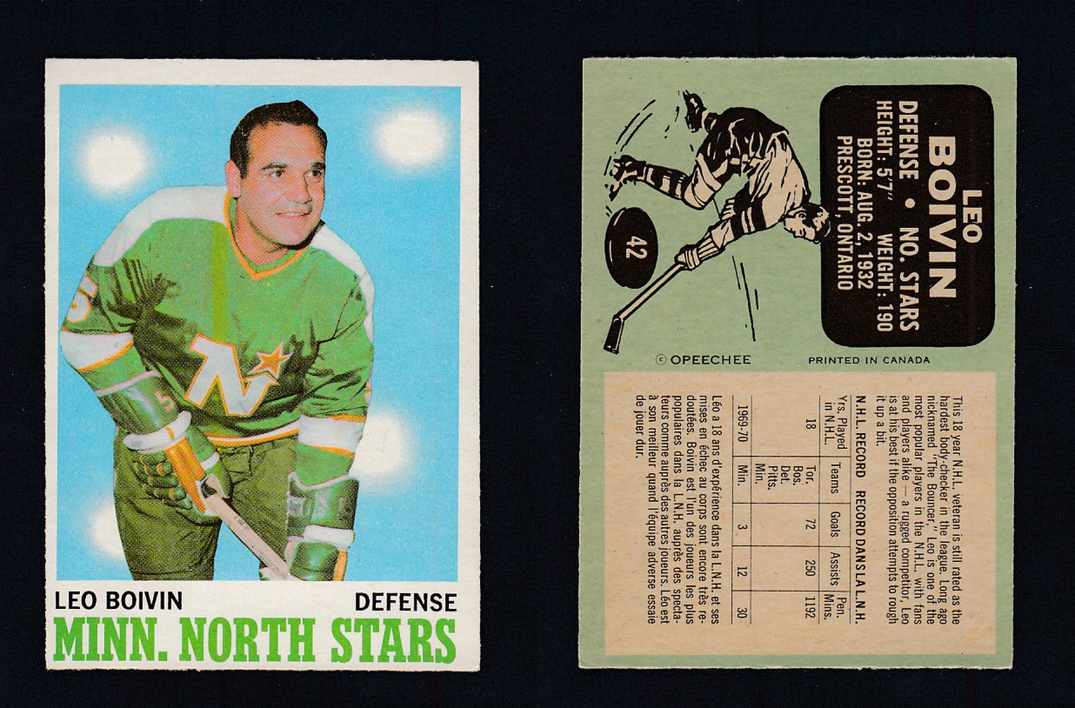 1970-71 O-PEE-CHEE HOCKEY CARD #42 L. BOIVIN photo