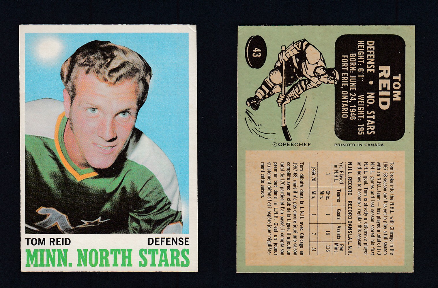 1970-71 O-PEE-CHEE HOCKEY CARD #43 T.REID photo