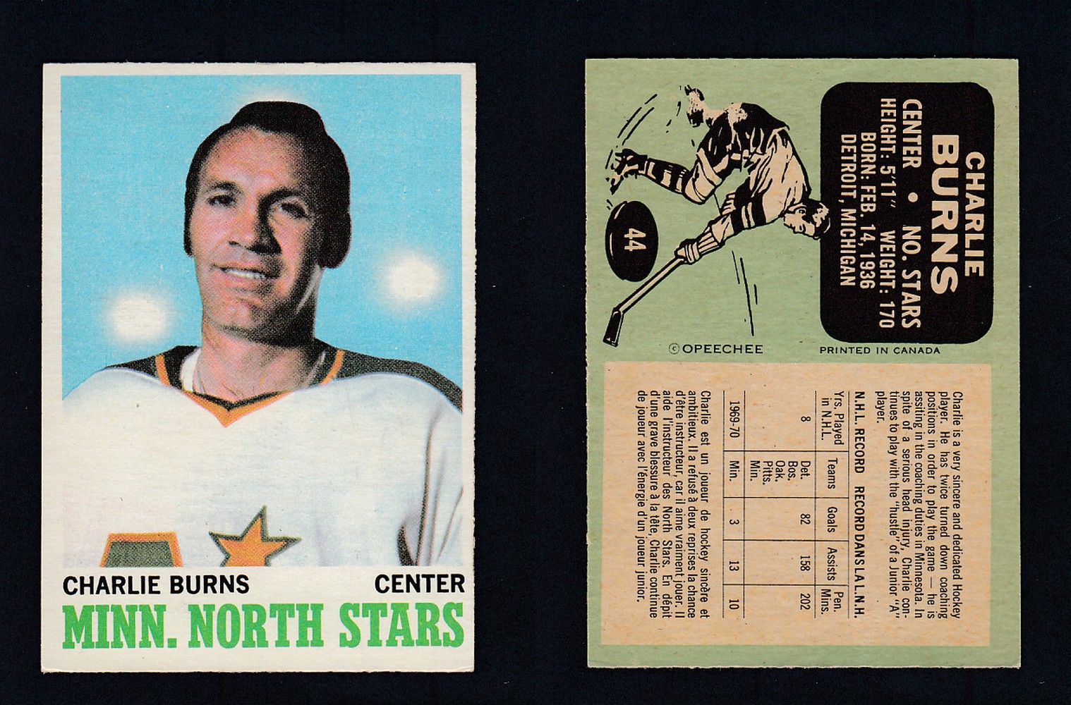 1970-71 O-PEE-CHEE HOCKEY CARD #44 C. BURNS photo