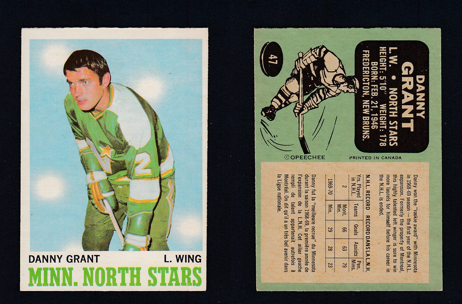 1970-71 O-PEE-CHEE HOCKEY CARD #47 D. GRANT photo