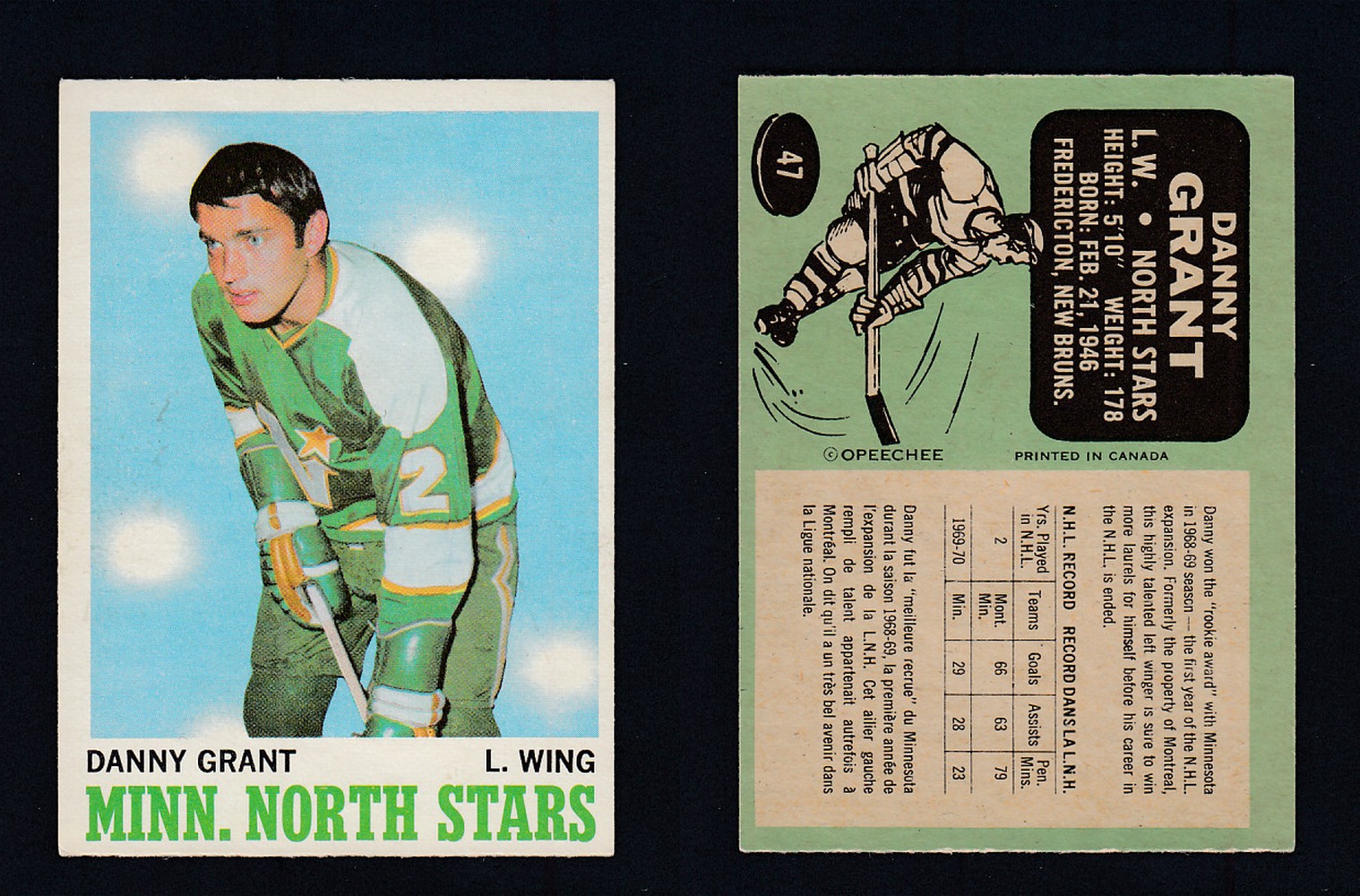 1970-71 O-PEE-CHEE HOCKEY CARD #47 D. GRANT photo