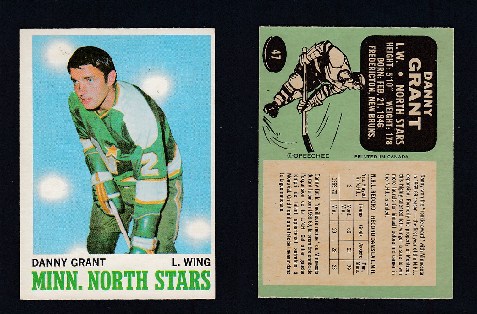 1970-71 O-PEE-CHEE HOCKEY CARD #47 D. GRANT photo