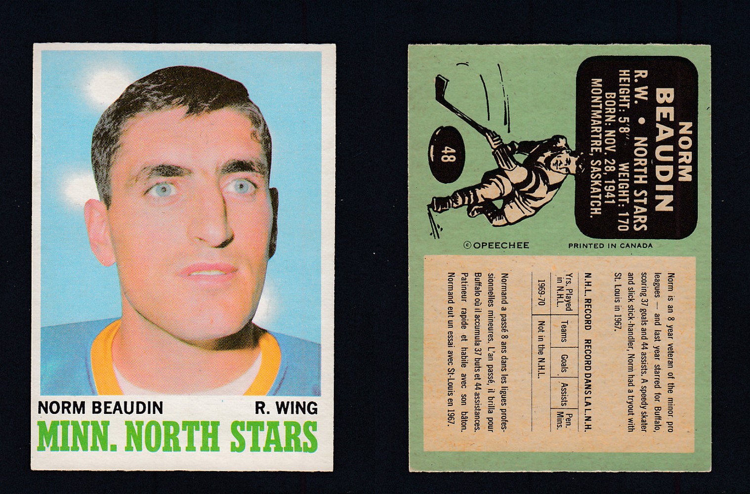 1970-71 O-PEE-CHEE HOCKEY CARD #48 N. BEAUDIN photo