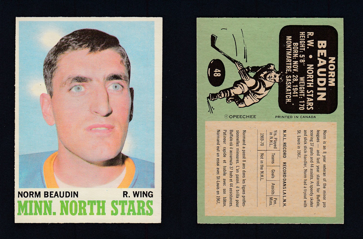 1970-71 O-PEE-CHEE HOCKEY CARD #48 N. BEAUDIN photo