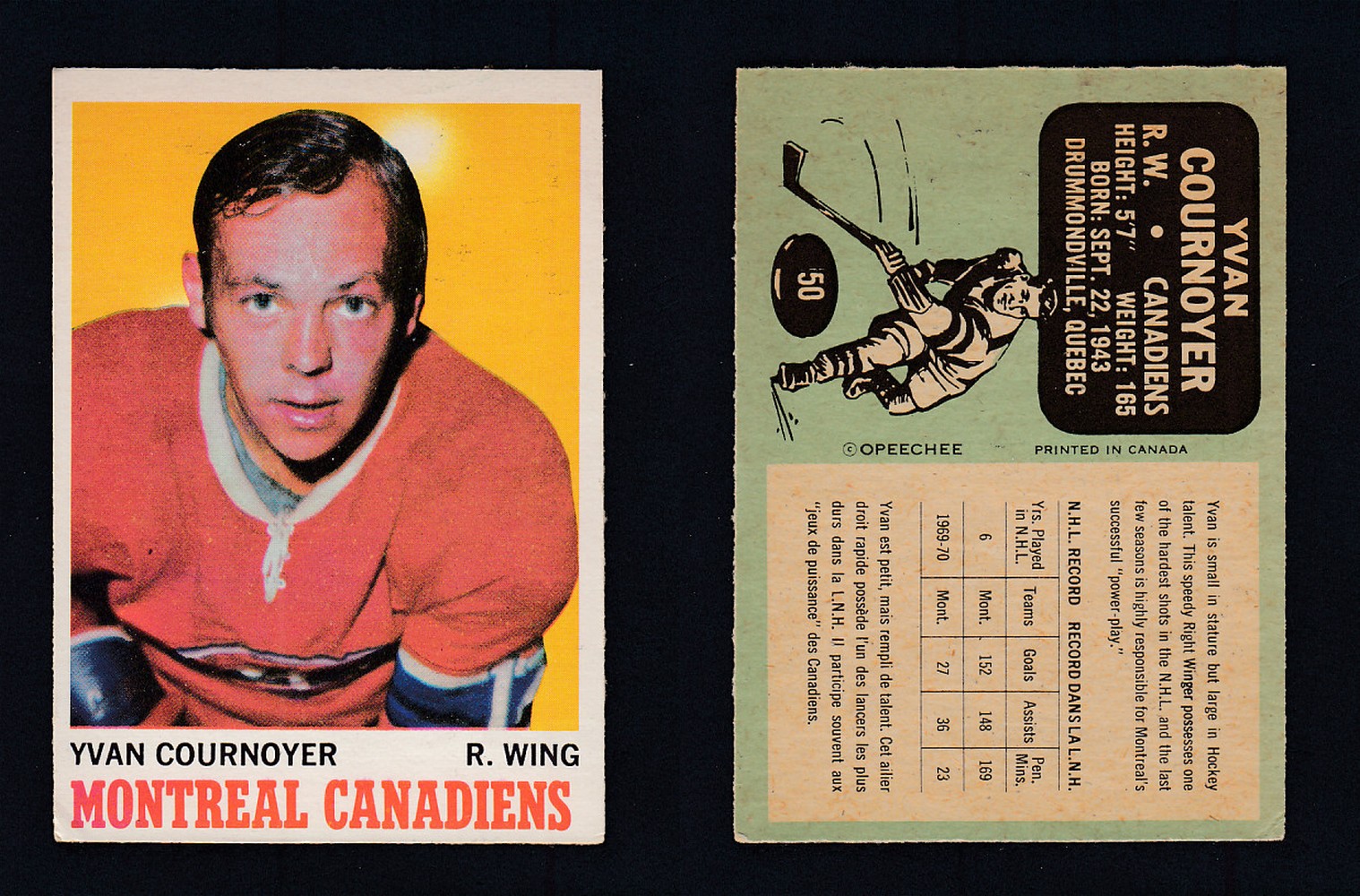 1970-71 O-PEE-CHEE HOCKEY CARD #50 Y. COURNOYER photo