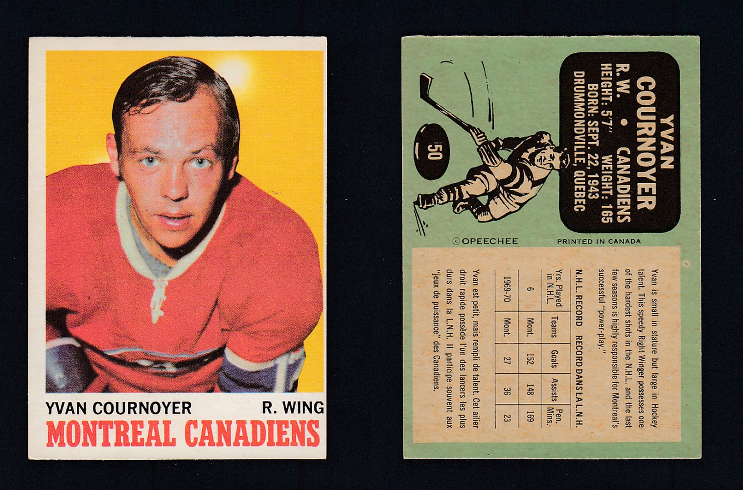 1970-71 O-PEE-CHEE HOCKEY CARD #50 Y. COURNOYER photo